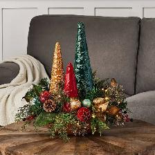 Holiday Centerpiece with LED Lights, 19.5 in. (Red/Gold/Green)