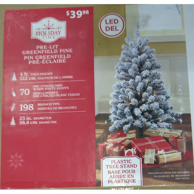 Holiday Time 4 ft. Pre-Lit Greenfield Pine Flocked Artificial Ch
