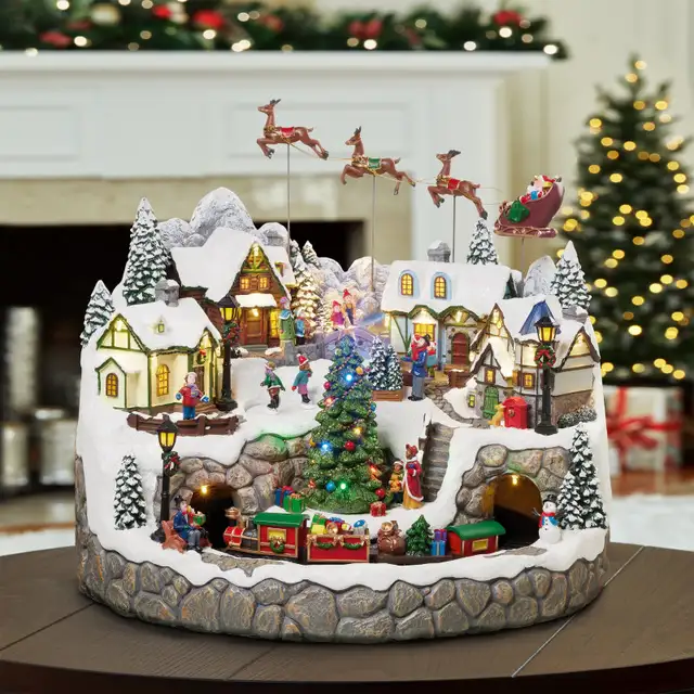 Snowy Holiday Village with Lights and Music