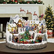 Snowy Holiday Village with Lights and Music