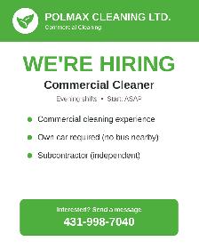 Commercial Cleaner Wanted – Evening Shifts (Subcontractor)