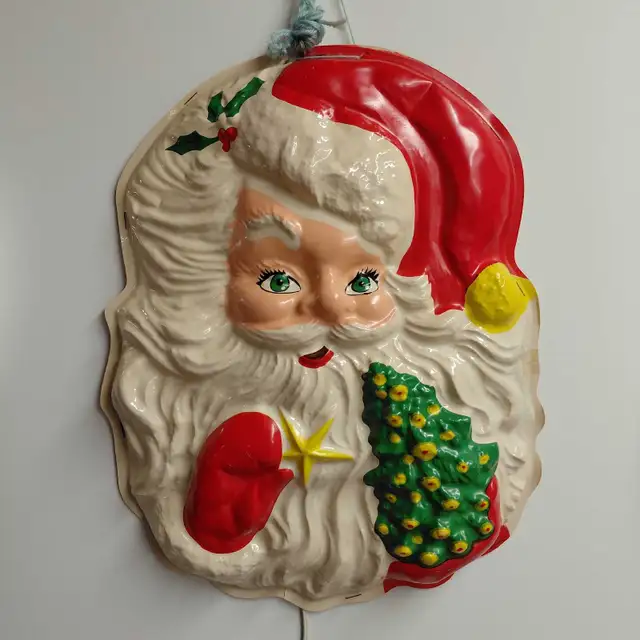 Visage de Père Noël vintage illuminé en plastique