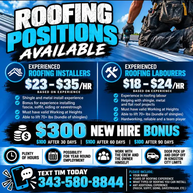 Looking for Experienced Roofing Installers