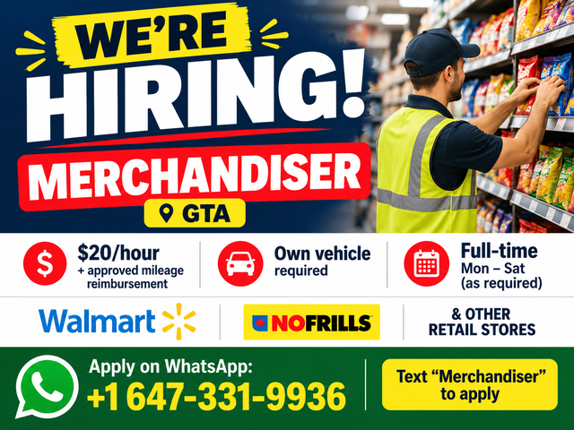 Retail Merchandiser – GTA (Hourly   mileage)