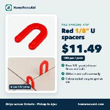 Tile Spacers 1/8' U-Shape - 180 pcs $11.49 - Red