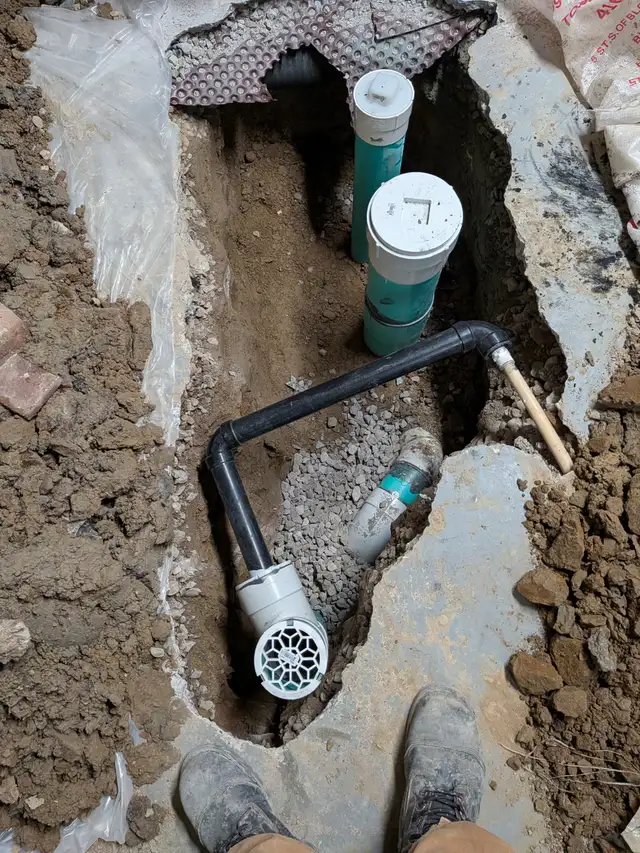 DRAIN SNAKE SUMP PUMP ISSUE WATERPROOFING ROUGH IN WASHROOM WET