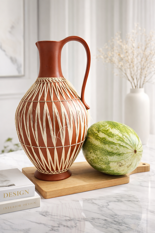 Vintage Gmundner Keramik Pottery Raffia Jug Vase