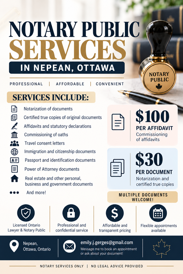 NOTARY PUBLIC SERVICES – NEPEAN, OTTAWA