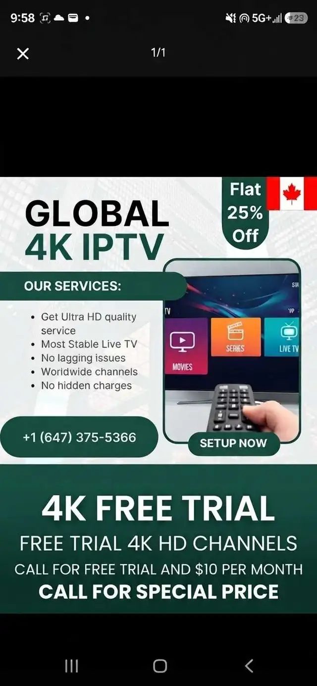 4k HD tv iptv free trial 647-375-5366