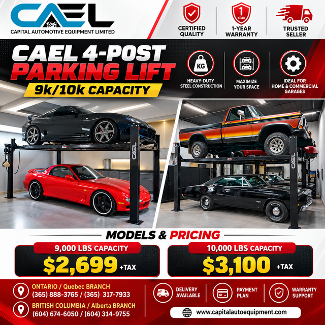 New CAEL 4-Post Parking Car Lifts - 9,000 / 10,000 lb Capacity
