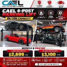 New CAEL 4-Post Parking Car Lifts - 9,000 / 10,000 lb Capacity