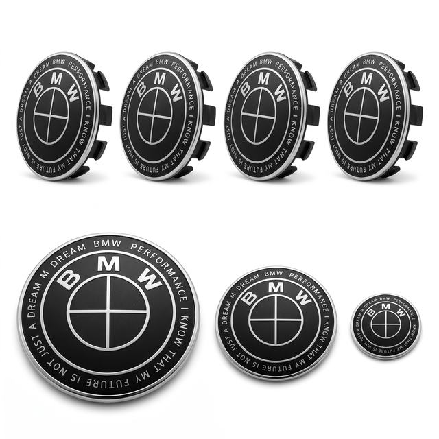 BMW 'Stealth' set of 7 badges, emblems and caps for rims & body.