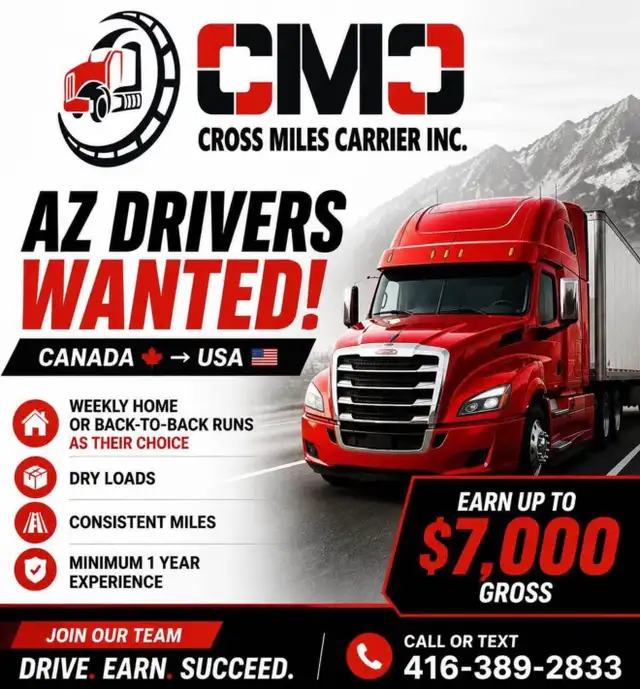 Hiring AZ Driver-Canada to USA