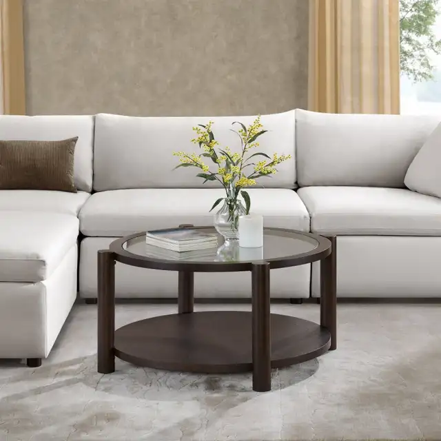 Henredon 38 in. Round Glass Top Coffee Table