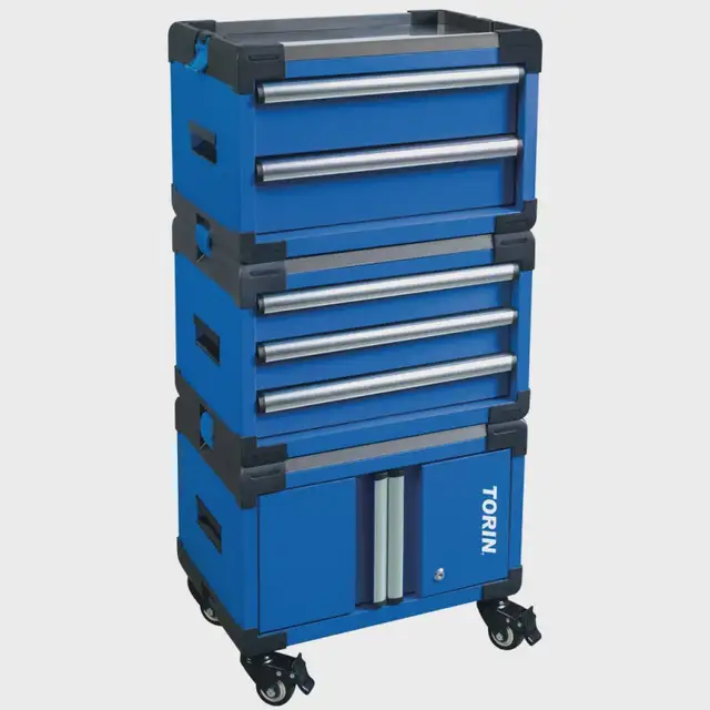 Torin 3-Piece Modular Rolling Tool Box with 63-Piece Tool Kit -