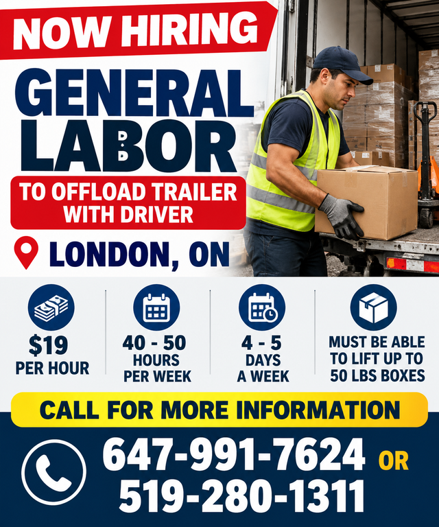 Hiring General Labor $19/hr (full time or Part time)