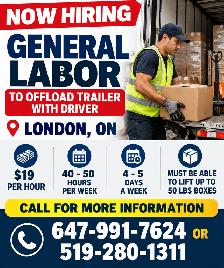 Hiring General Labor $19/hr (full time or Part time)