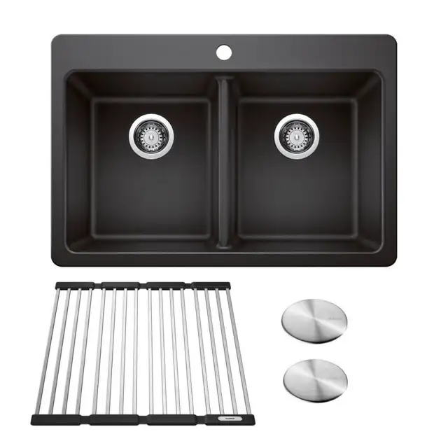 Blanco Homestyle 30.5' Double Bowl SILGRANIT Kitchen Sink - Coal