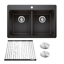 Blanco Homestyle 30.5' Double Bowl SILGRANIT Kitchen Sink - Coal