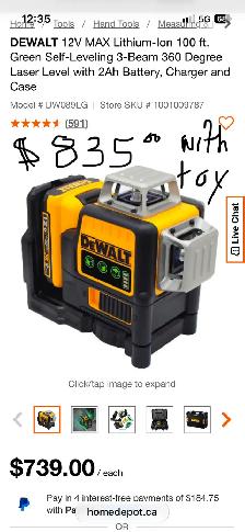 DEWALT 12V 100 ft. Green 3-Beam 360 Degree Laser Level - Photo 4