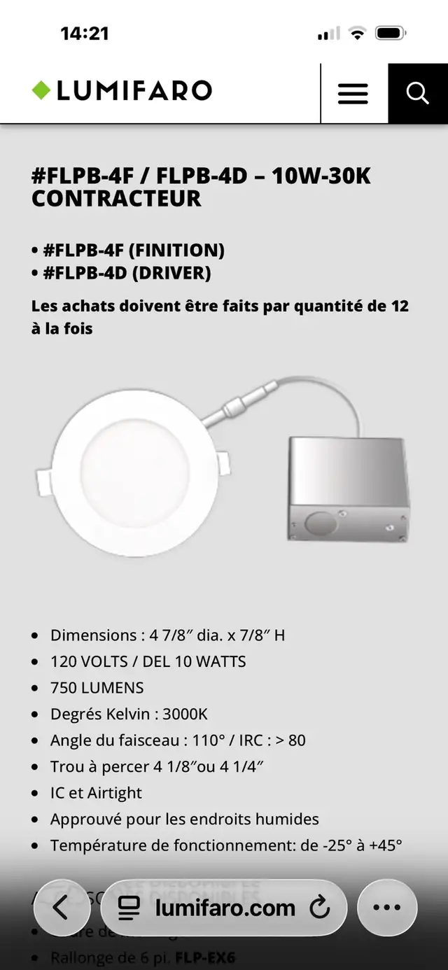 encastrés slip 4 po 750 lumens 3000k en liquidation