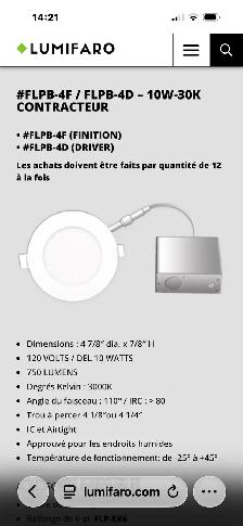 encastrés slip 4 po 750 lumens 3000k en liquidation
