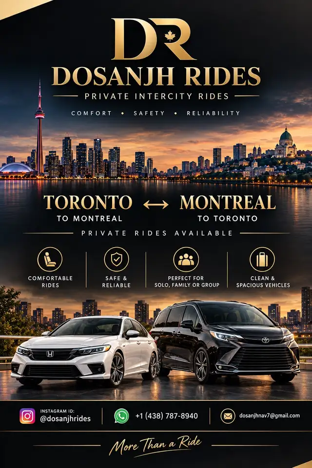 Montreal To Toronto | Rideshare | parcel |Door To Door |Private
