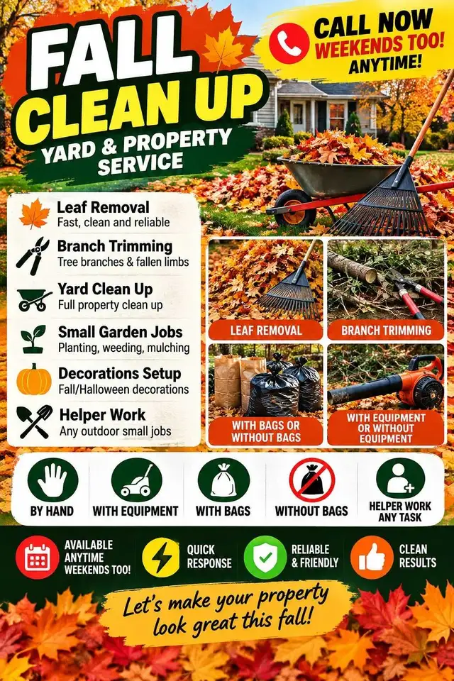 FALL CLEANUP & YARD WORK – AVAILABLE WEEKENDS TOO!