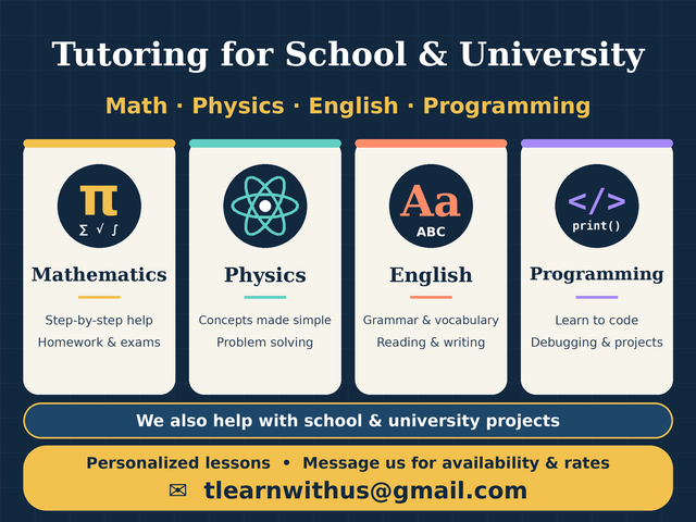 Tutoring: Math, Physics, English & Programming