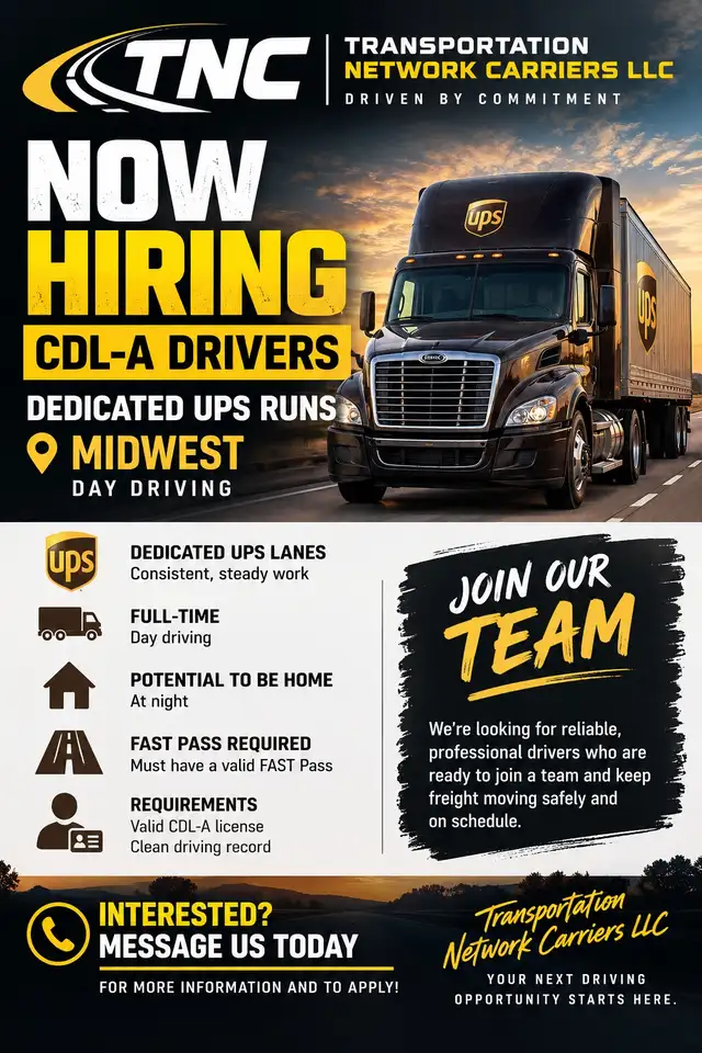 NOW HIRING CDL-AZ DRIVERS – TRANSPORTATION NETWORK CARRIERS LLC