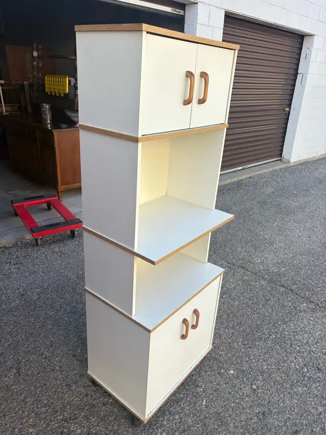 Free delivery used White Tall Storage Cabinet with Two Cabinets