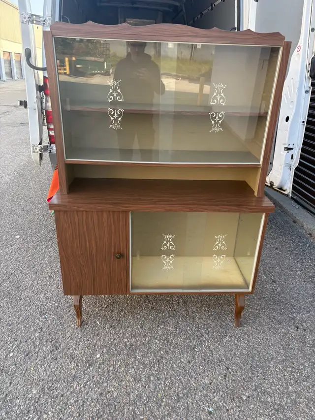 Free delivery used Vintage Mid-Century Style Glass Display Hutch