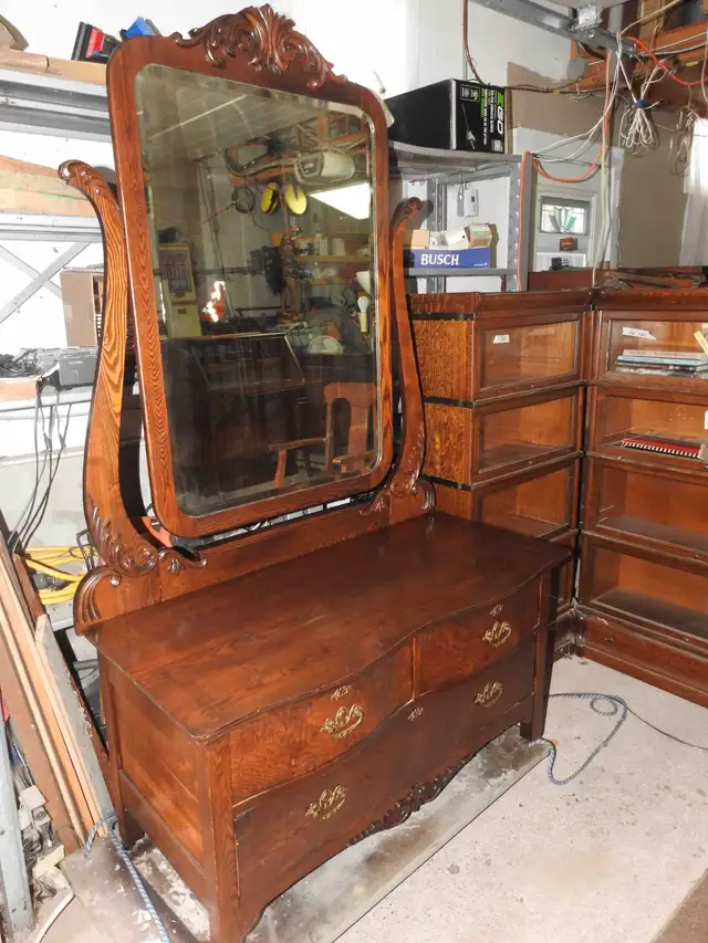 Antique Oak/Ash Princess Dresser Vanity with Mirror  circa 1910