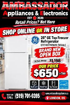 NEW 28" GE Top Freezer Fridge (15.6 Cu.Ft)