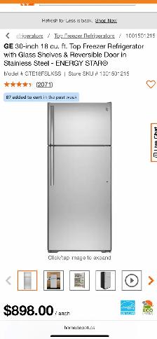 NEW 30" GE Top Freezer Fridge (Stainless Steel) 18 Cu.Ft - Photo 10