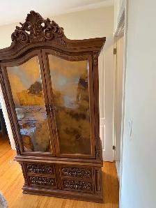 Free delivery used Vintage Ornate Wooden Armoire with Mirror - Photo 3