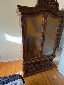 Free delivery used Vintage Ornate Wooden Armoire with Mirror - Photo 4