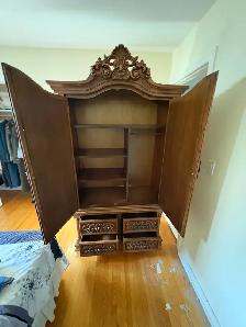 Free delivery used Vintage Ornate Wooden Armoire with Mirror - Photo 8