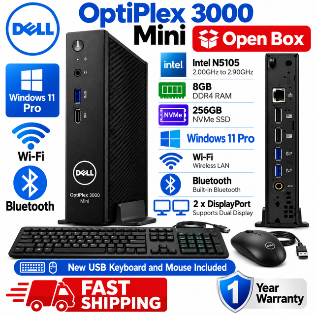 (Open Box) Dell OptiPlex 3000 Thin Mini Computer N5105 2GHZ 8GB