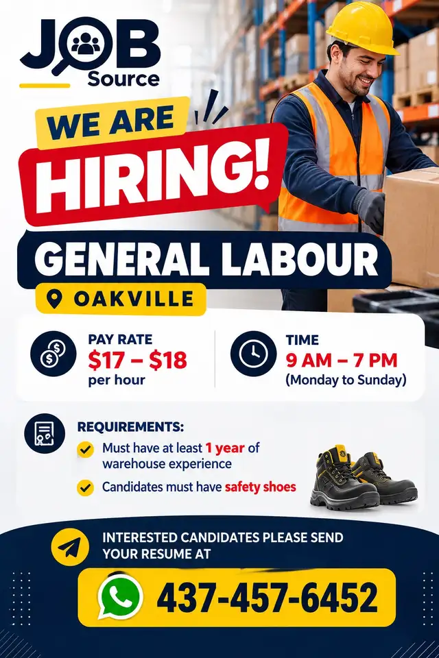 Urgently hiring general labour in oakville