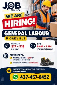 Urgently hiring general labour in oakville