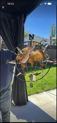 Metal World Map Compass Wall Art