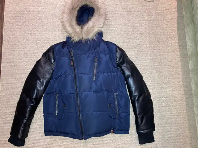 Rudsak Men's XL Winter Parka Jacket with Hood and Real Fur Trim