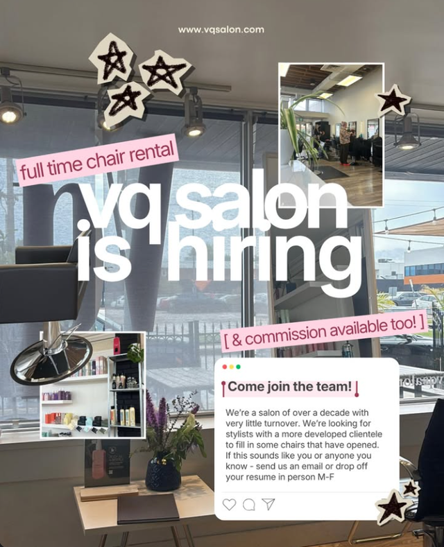 Hair Salon - Chair Rental or Commission Position available!