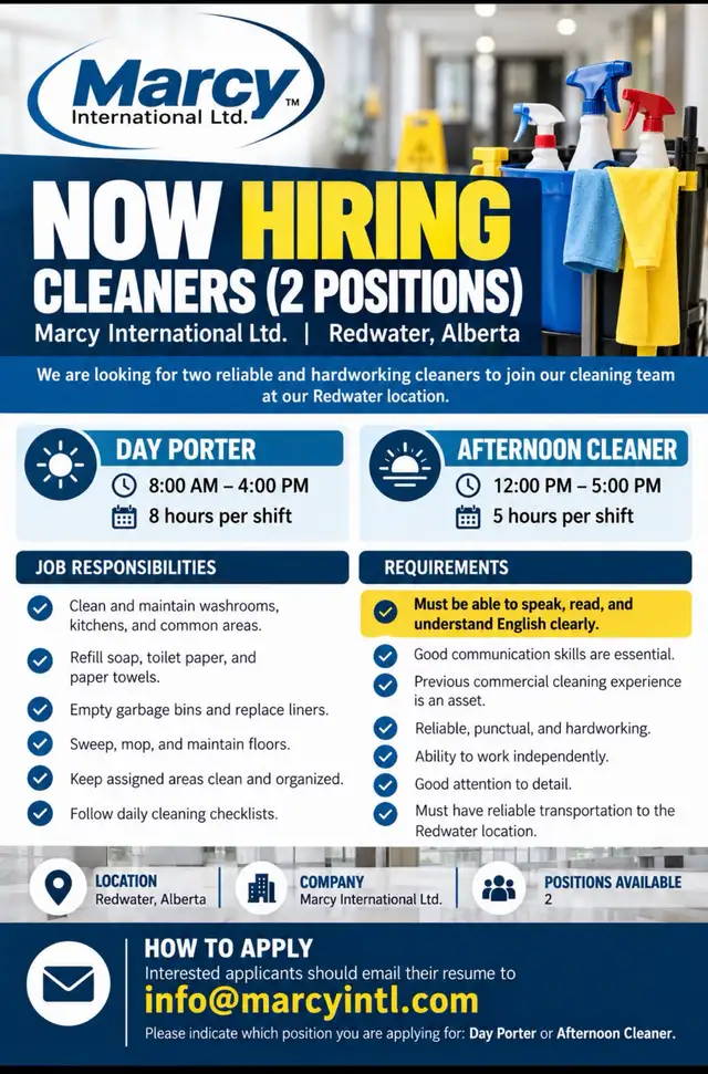 Now Hiring – Cleaners (2 Positions)
