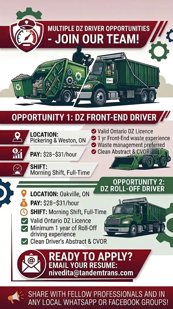NOW HIRING: DZ Drivers (Front-End & Roll-Off) – Full-Time