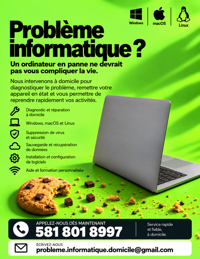 Solution informatique à domicile – Windows, Mac et Linux