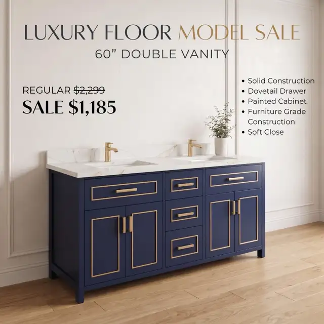 Blue Vanity, Kitchen Cabinet, Countertop, Mirror, Faucet