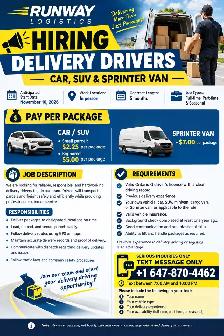 Hiring experienced delivery driver(Northyork and Etobicoke)
