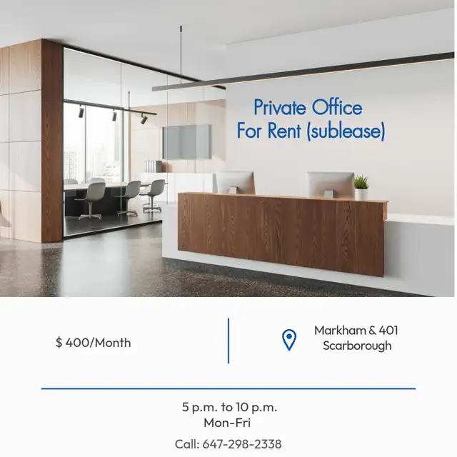 Office for Sublease in Scaborough Near Markham and 401